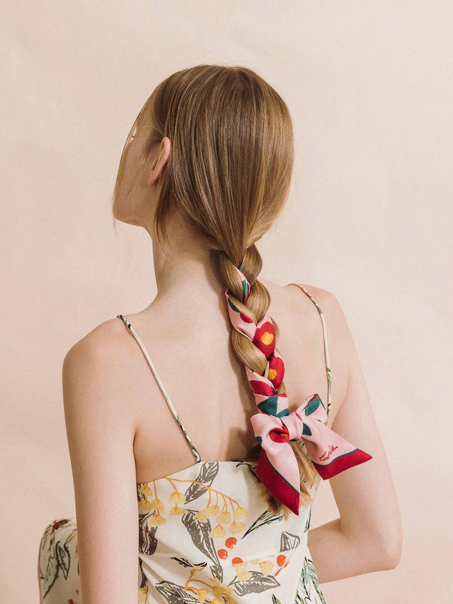 "Camellia" Silk Twill Skinny Scarf