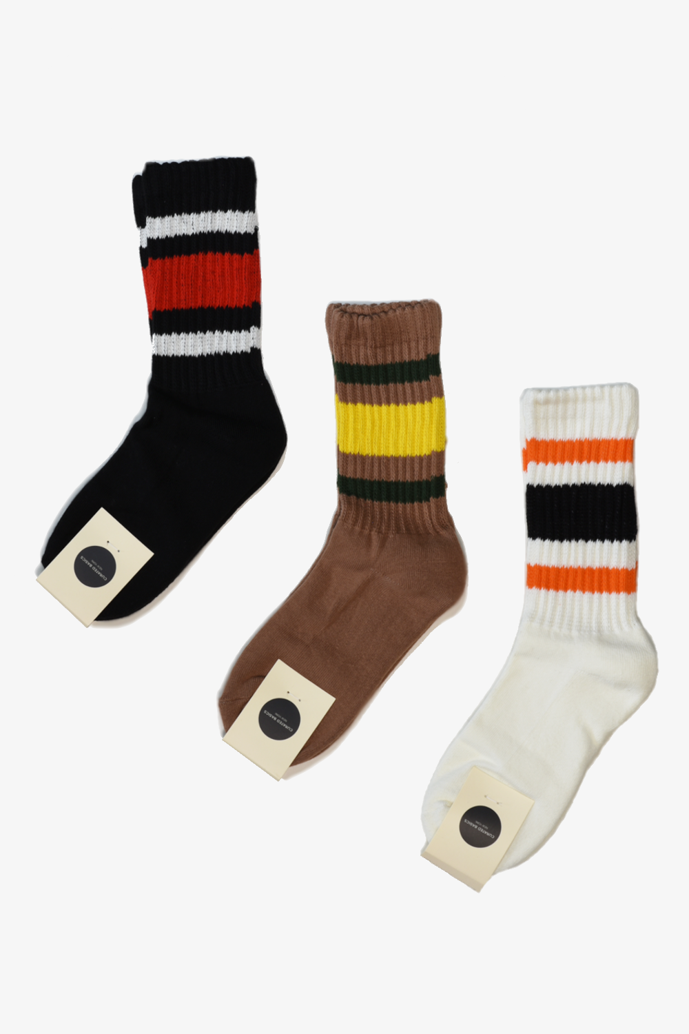 Coarse Ribbed Old School Crew Socks: Brown / Yellow / M/L