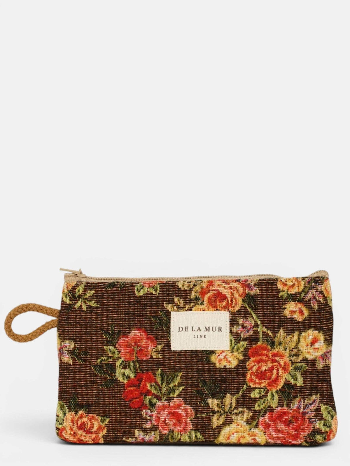 Floral Jacquard Small Makeup Bag / Coin Purse – Brown & Red (Pepi)