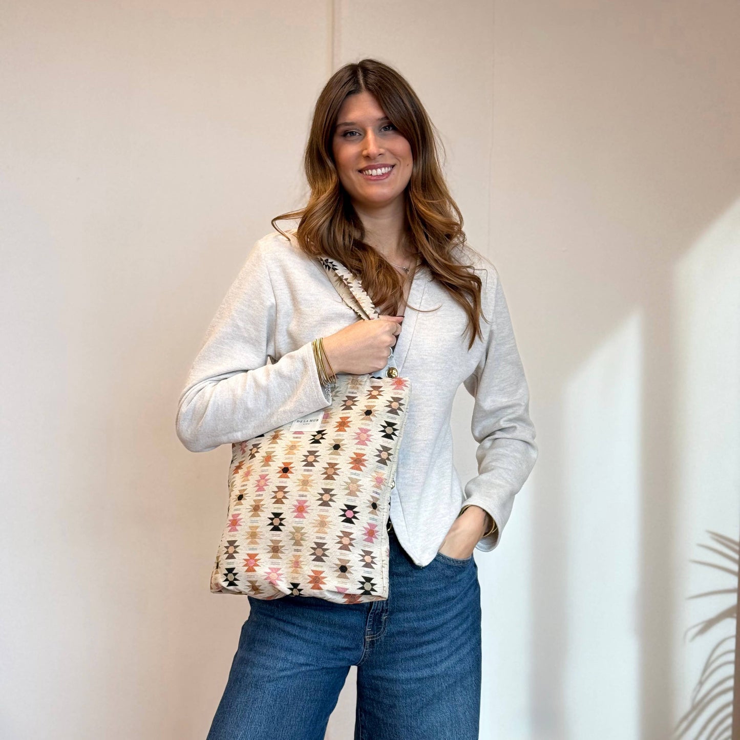 Zippered Bag in Spring Geo - Medium