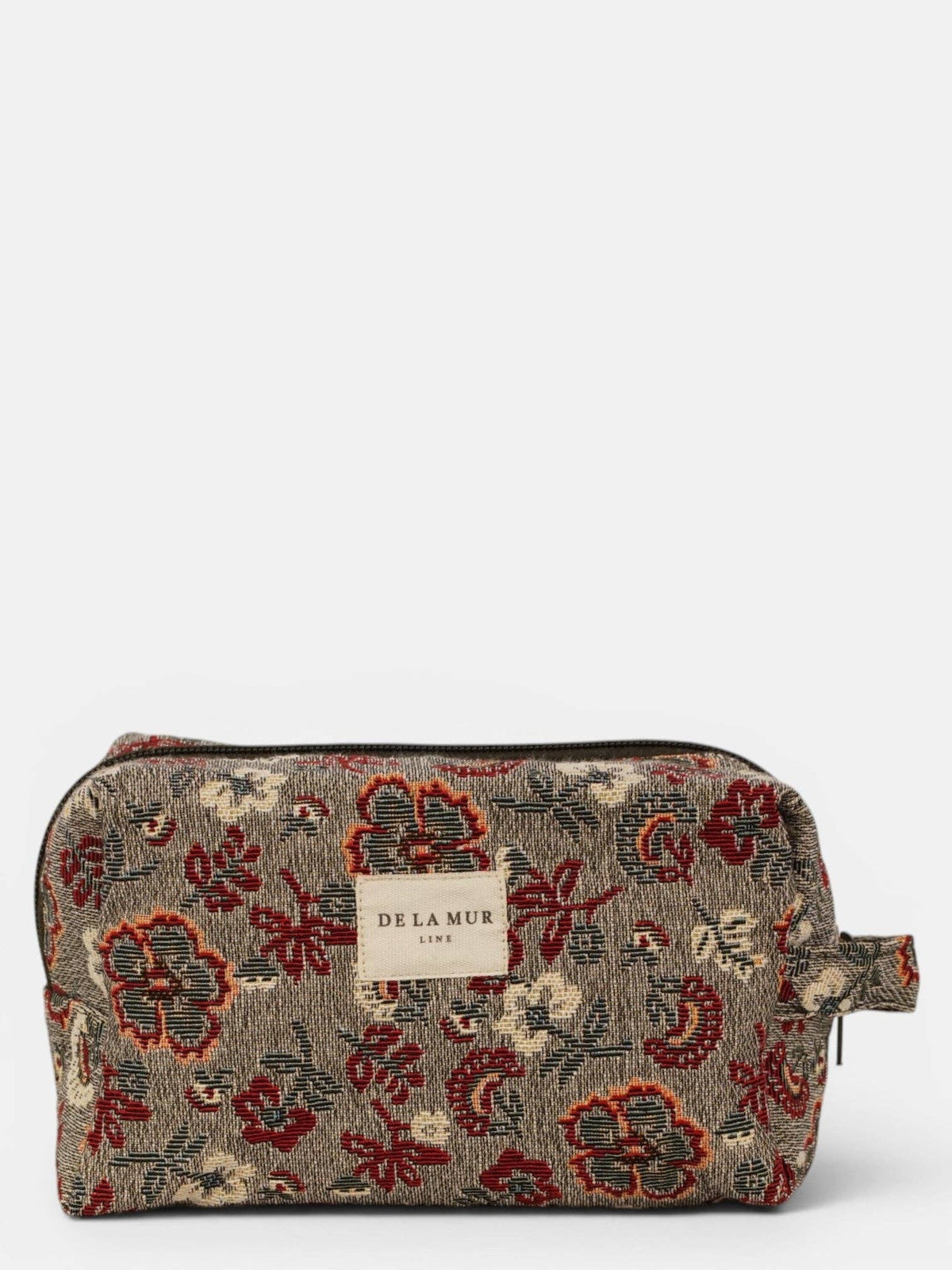 Floral Jacquard Squared Makeup Bag – Burgundy & Gray (Nira)