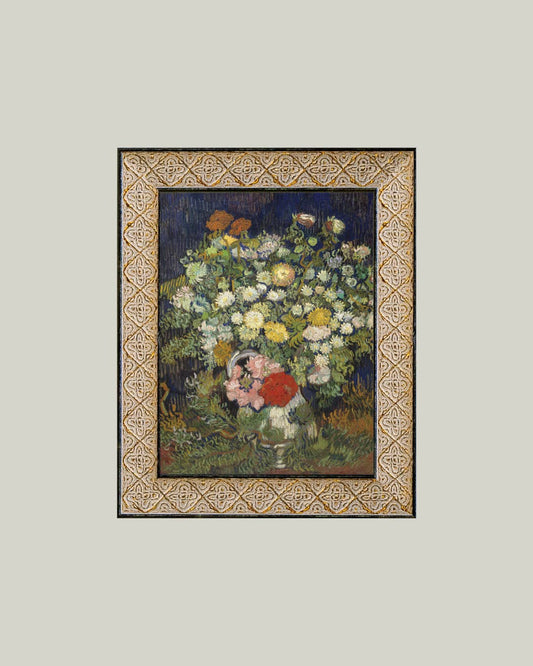 Flowers In Vase Framed Antique Art: 12x16