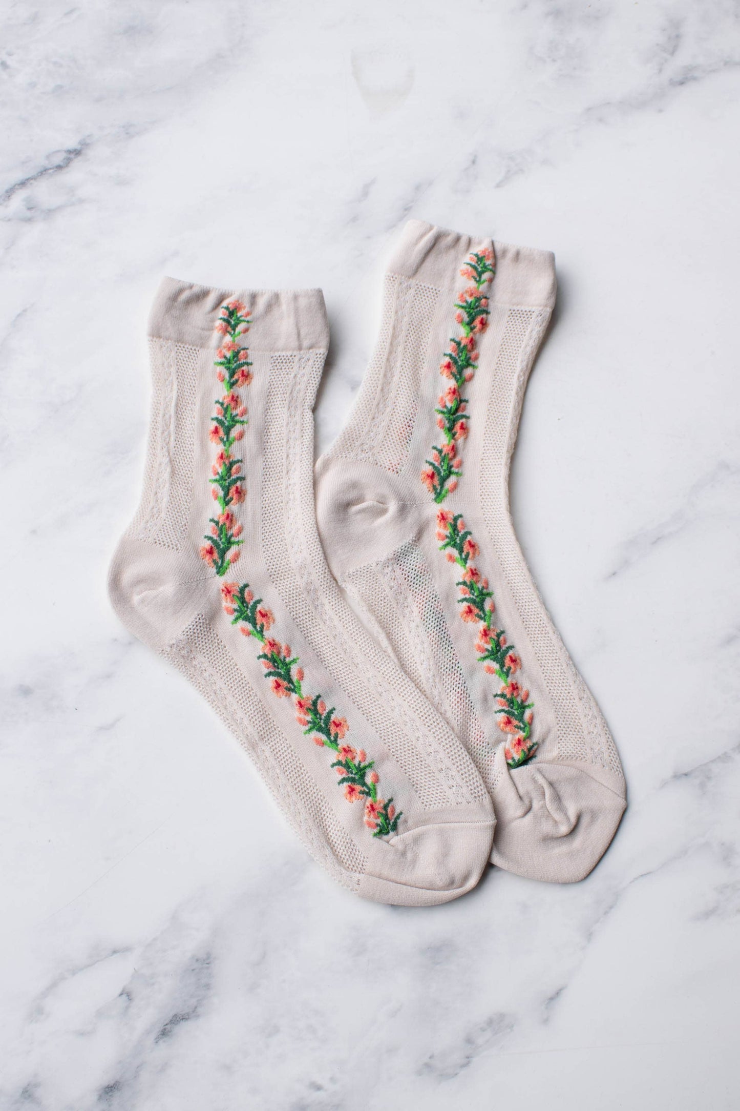 Floral Mesh Casual Socks: Beige