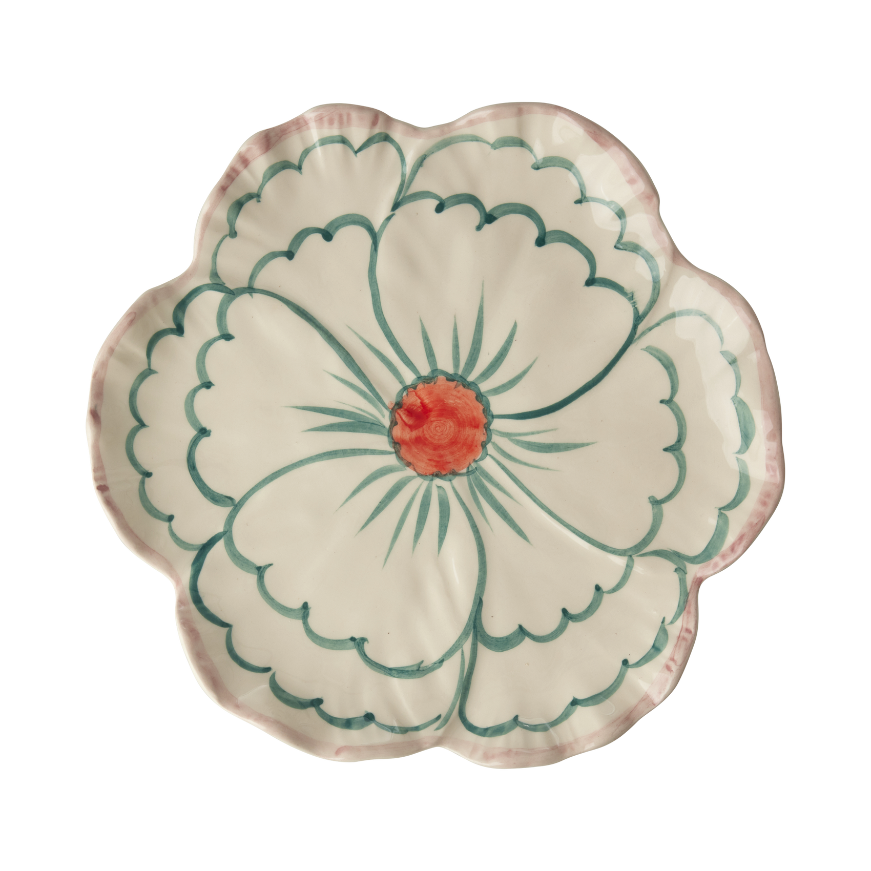 Ceramic Flower Shaped Side Plate with Pink Border