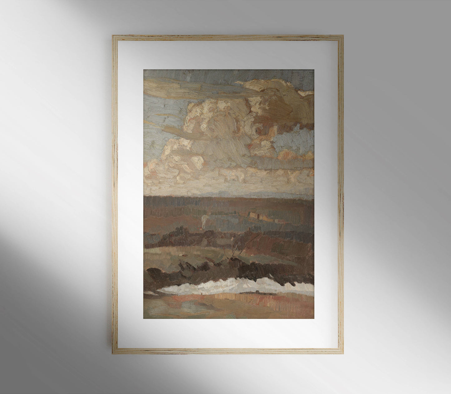 Vintage Landscape Painting | Moody Neutral Muted Art L202: 11"x14"