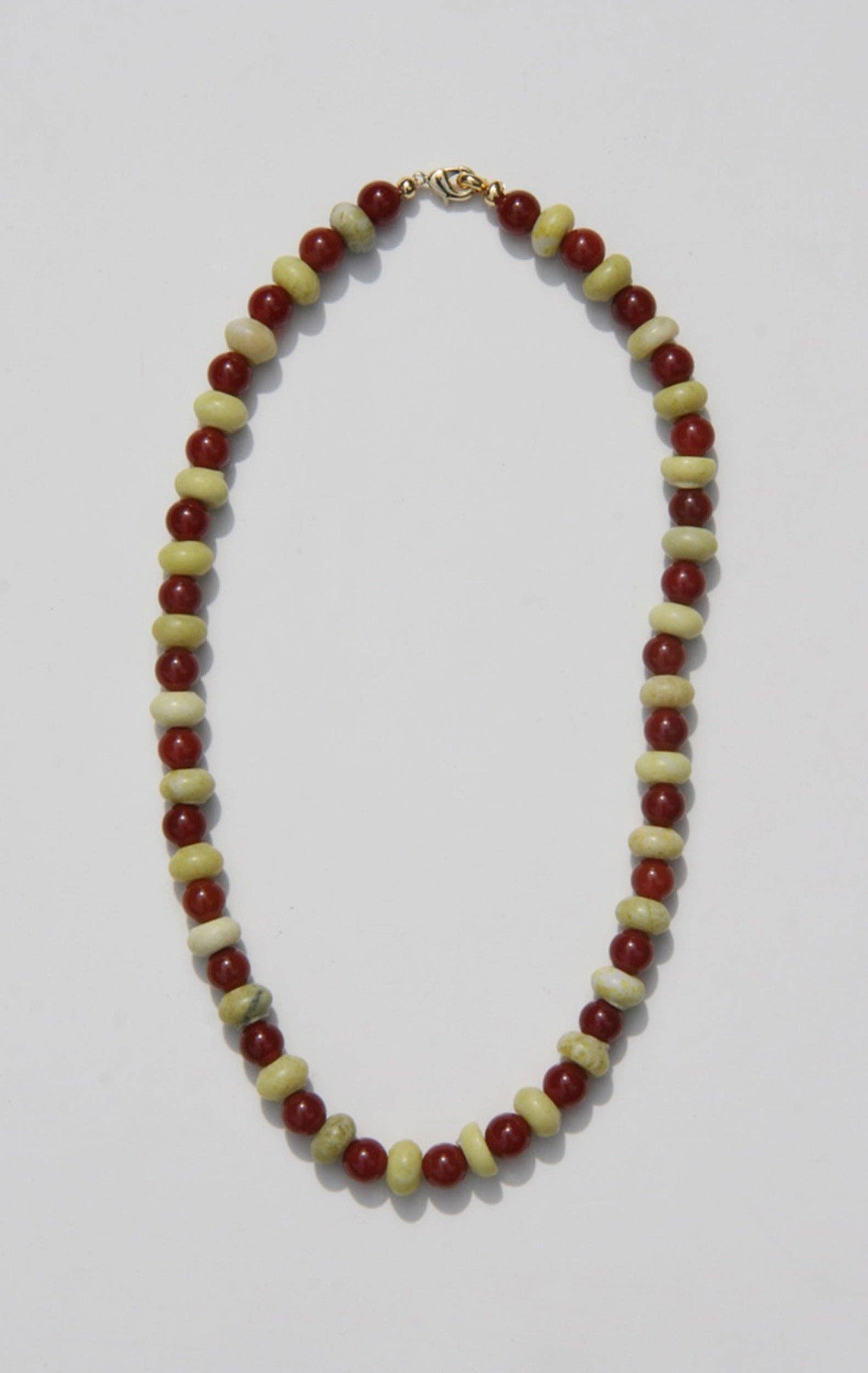 Carmello Carnelian and Serpentine Beaded Necklace: 17"
