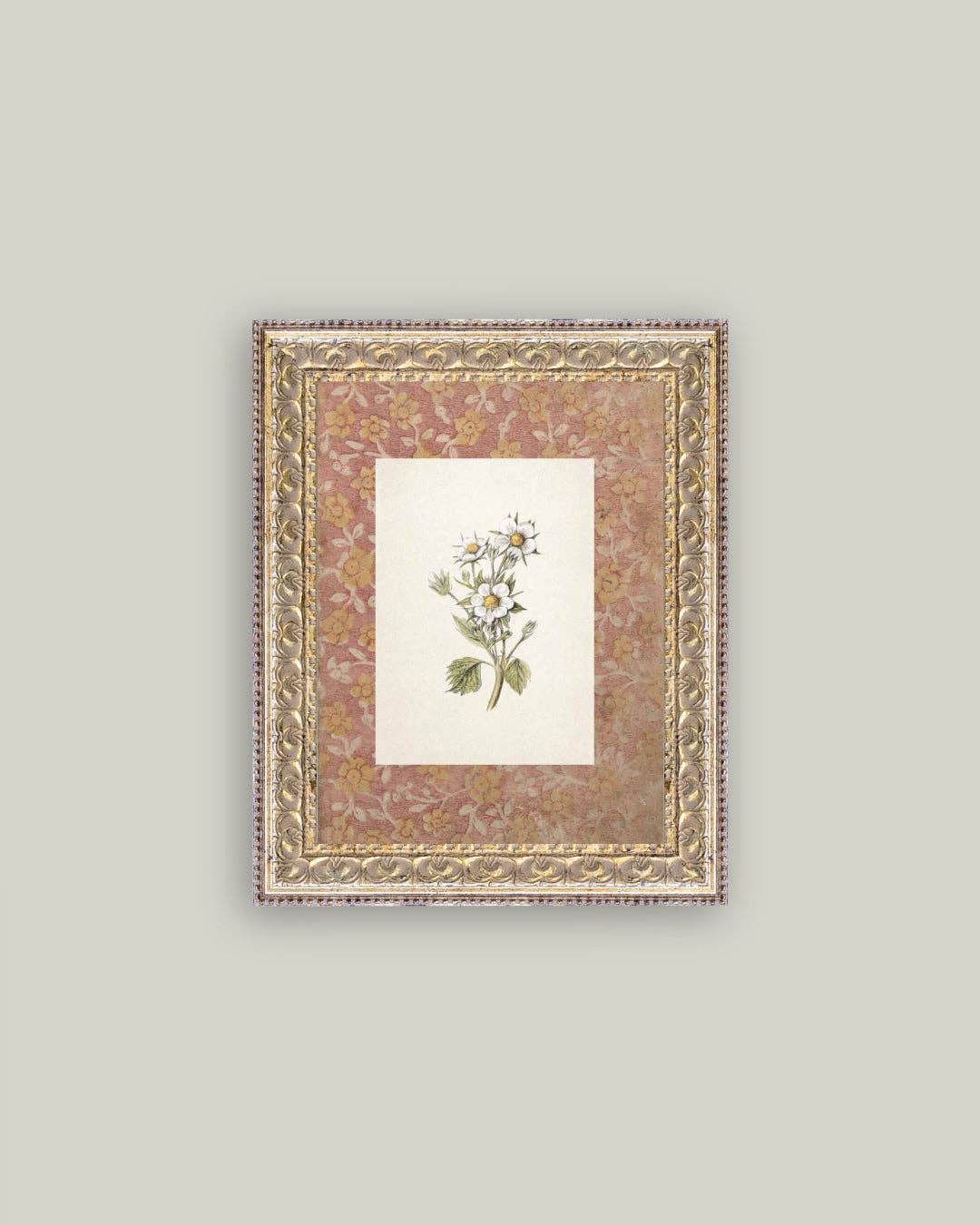 Daisies on Pattern Framed Antique Art: 8x10