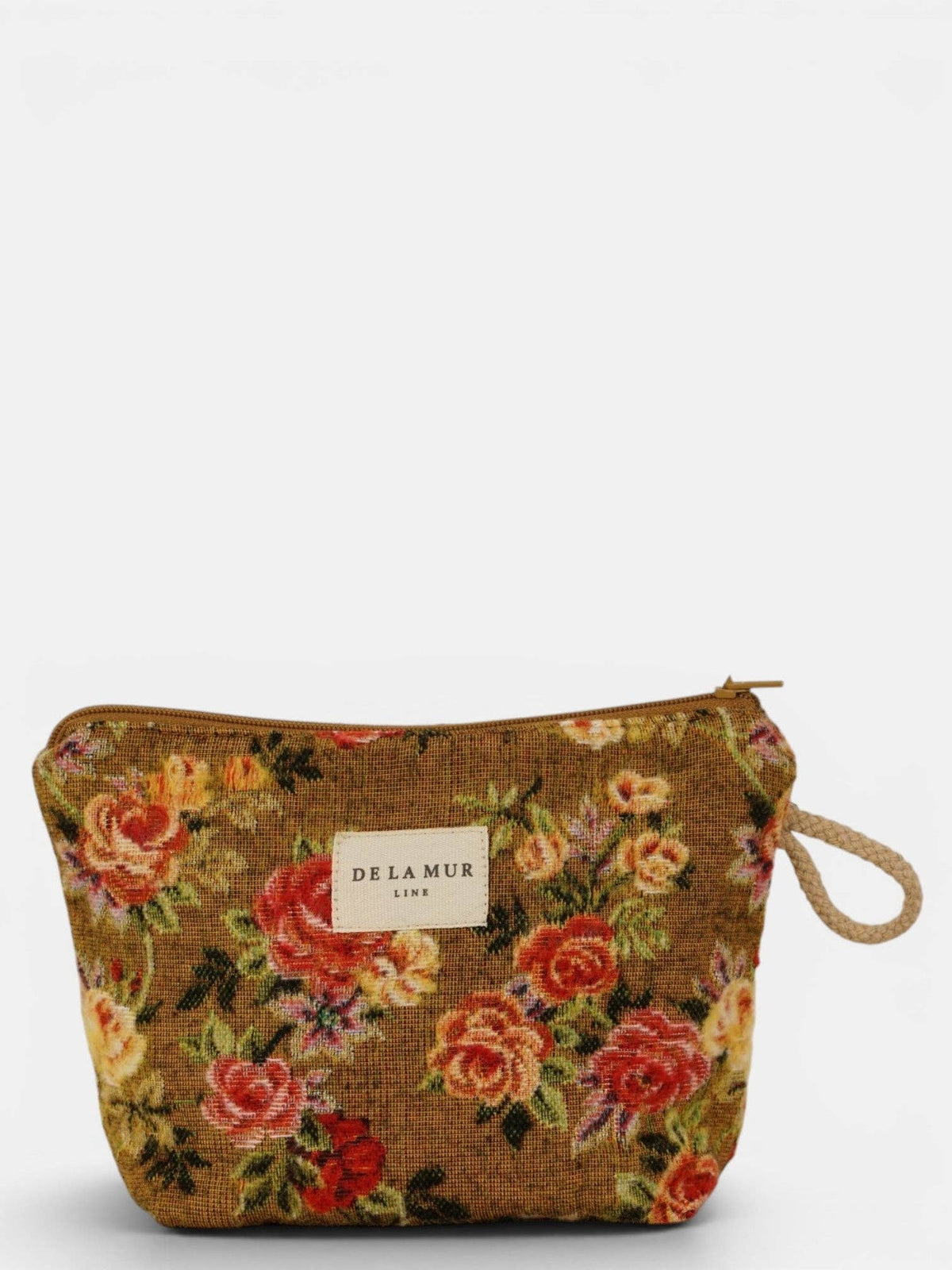 Floral Jacquard Small Makeup Bag – Mustard & Red (Esme)