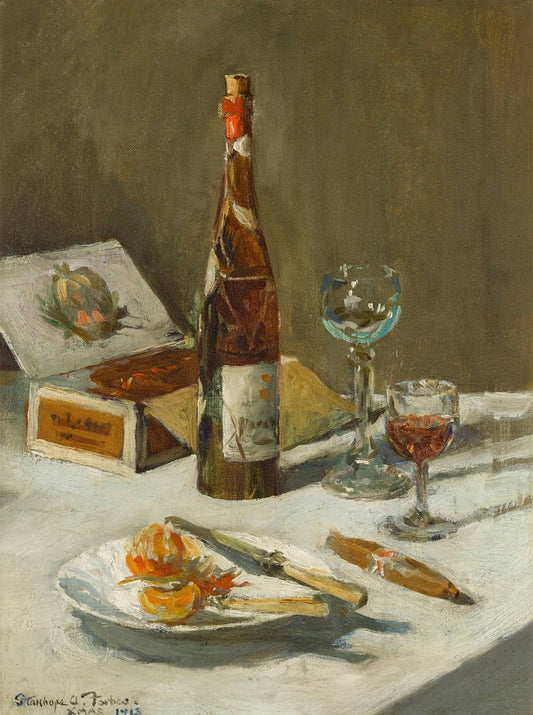 Wine and Cigars Still Life Antique Art Print