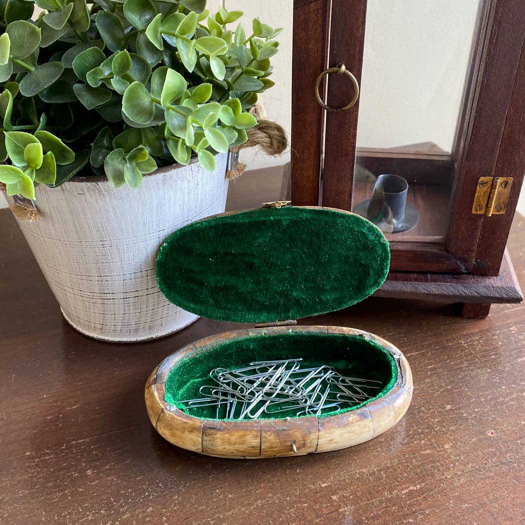 Antiqued Vintage Oval Bone Box | 5-1/2” | Storage box