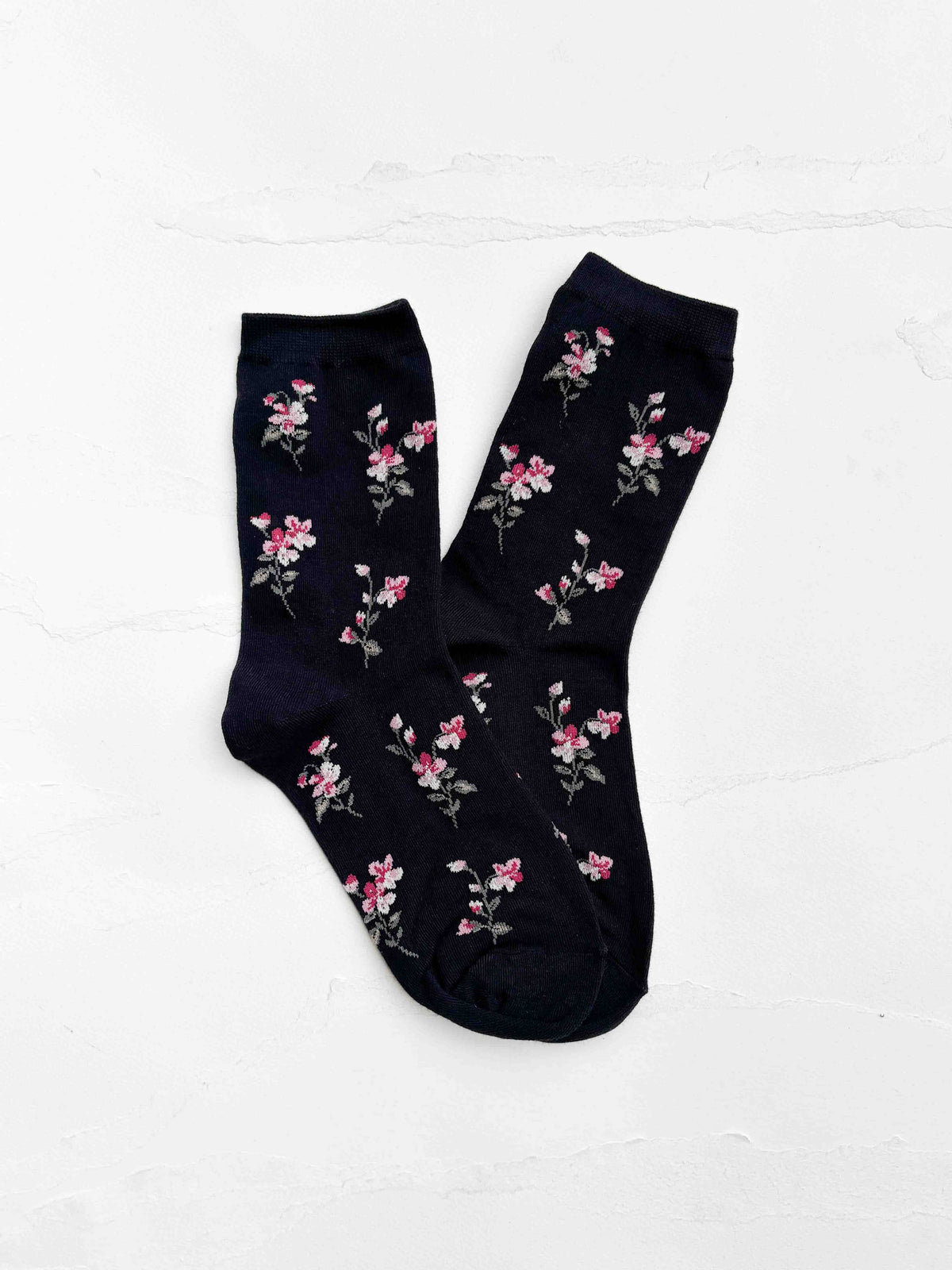Vintage Floral Cotton Blend Crew Socks