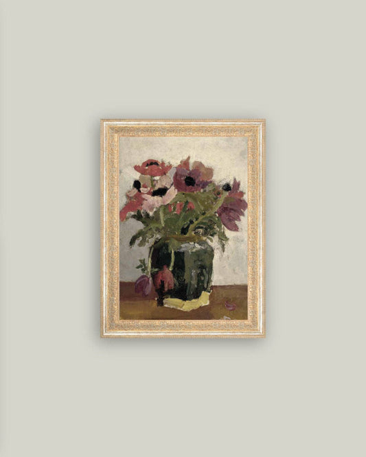 Mauve Floral Framed Antique Art: 10x12