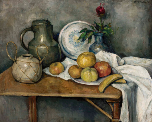 Still Life of Fruit on Table Antique Art Print