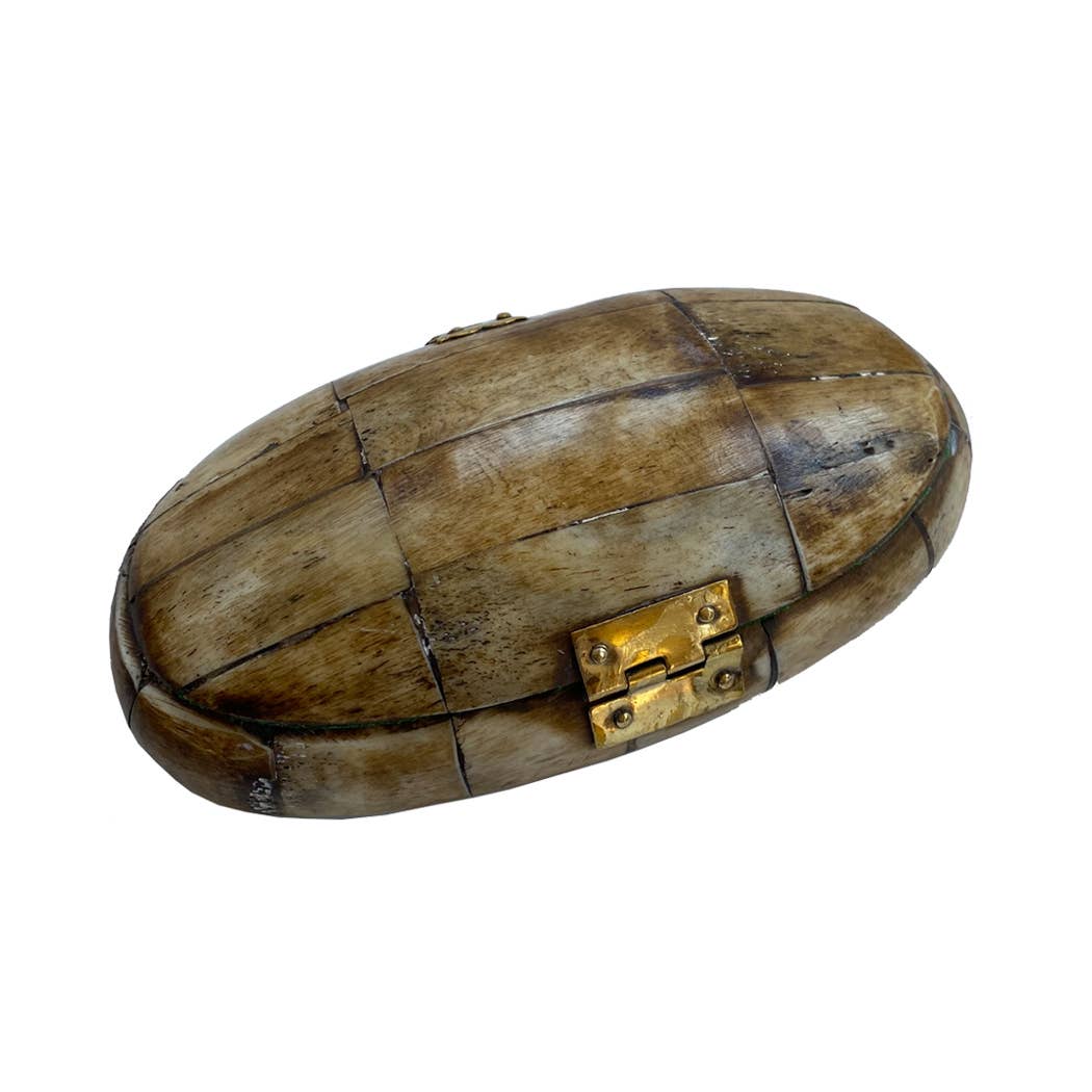 Antiqued Vintage Oval Bone Box | 5-1/2” | Storage box
