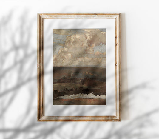 Vintage Landscape Painting | Moody Neutral Muted Art L202: 11