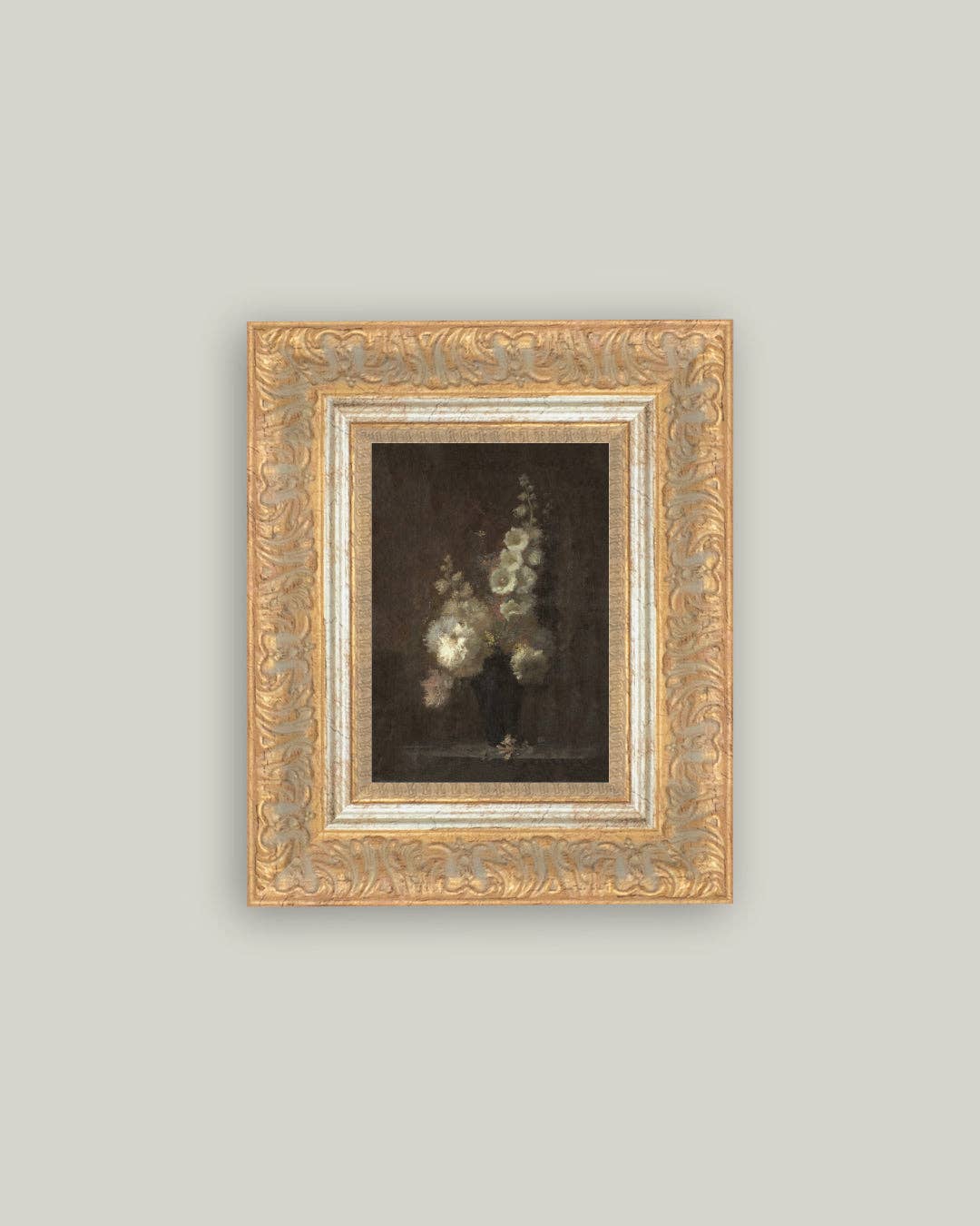 Hollyhock Bouquet Framed Antique Art