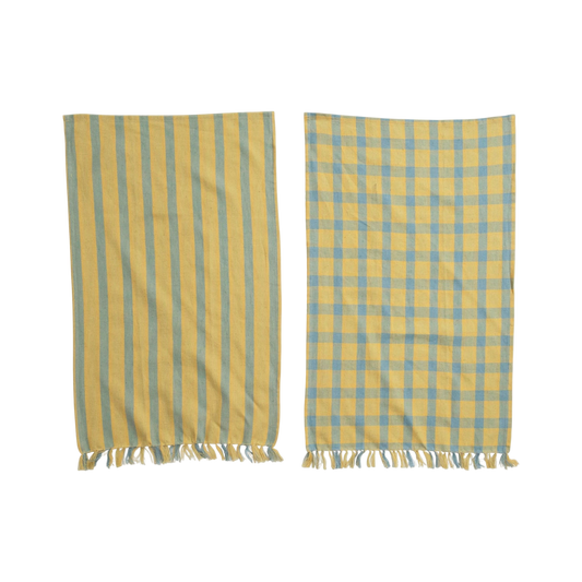 Chartreuse & Blue Woven Tea Towels