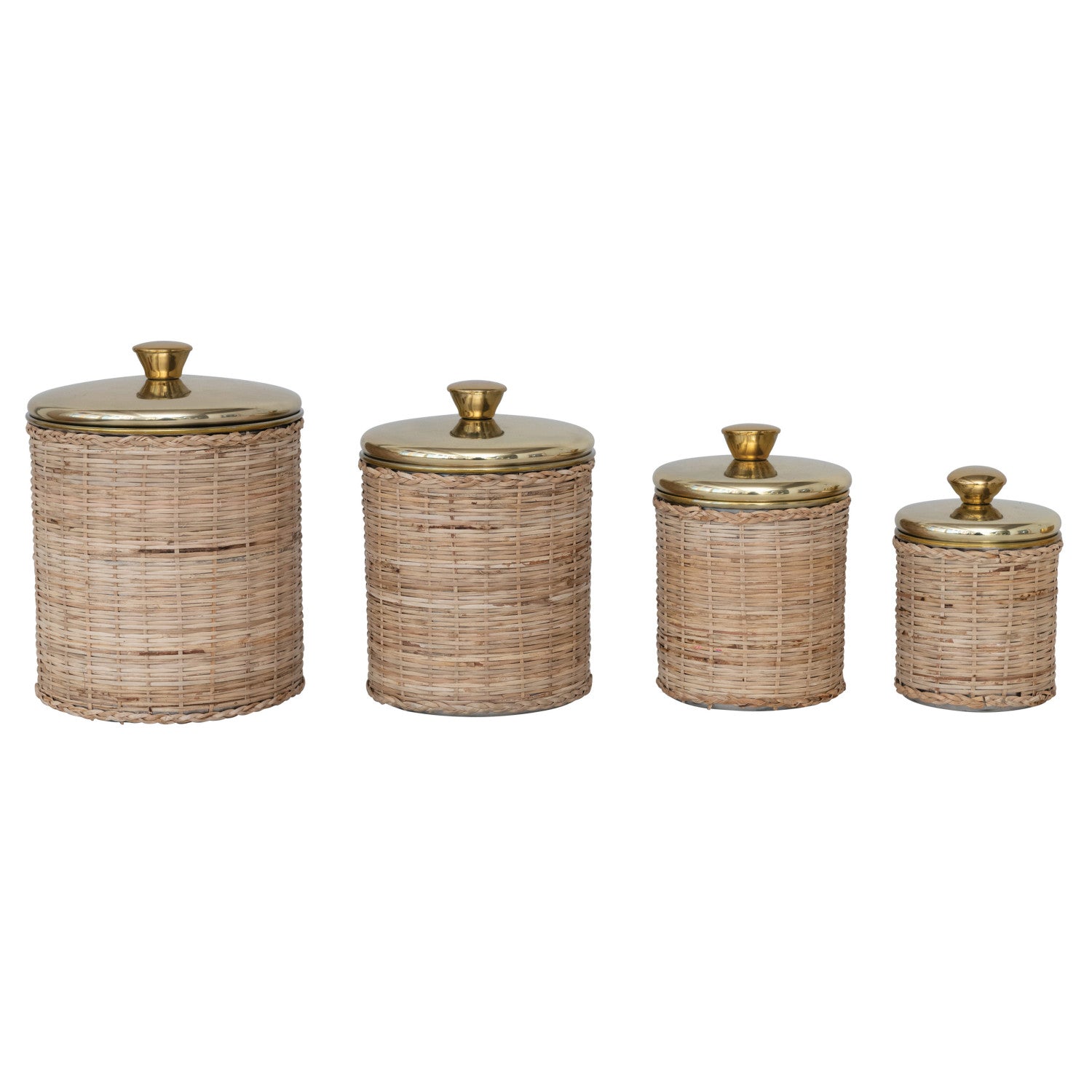 Hand-Woven Rattan Wrapped Kitchen Canisters