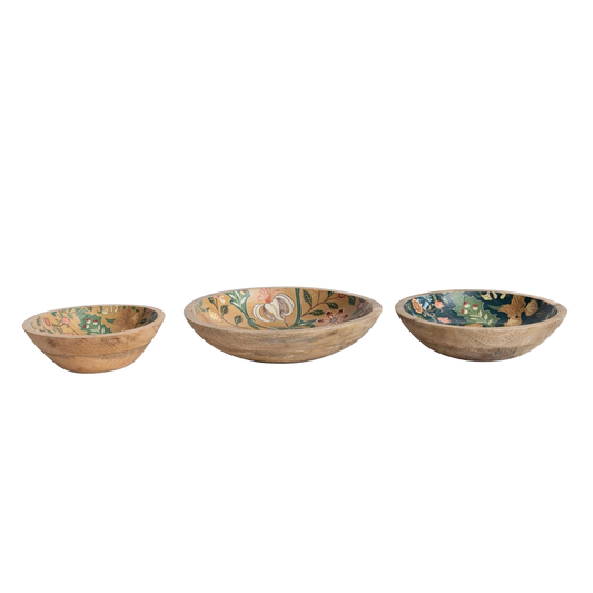 Floral Wood Bowls - 3 sizes
