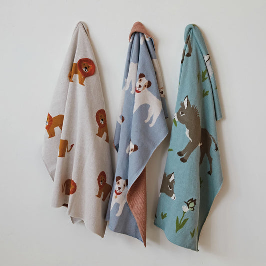 Cotton Knit Baby Blanket - Lions