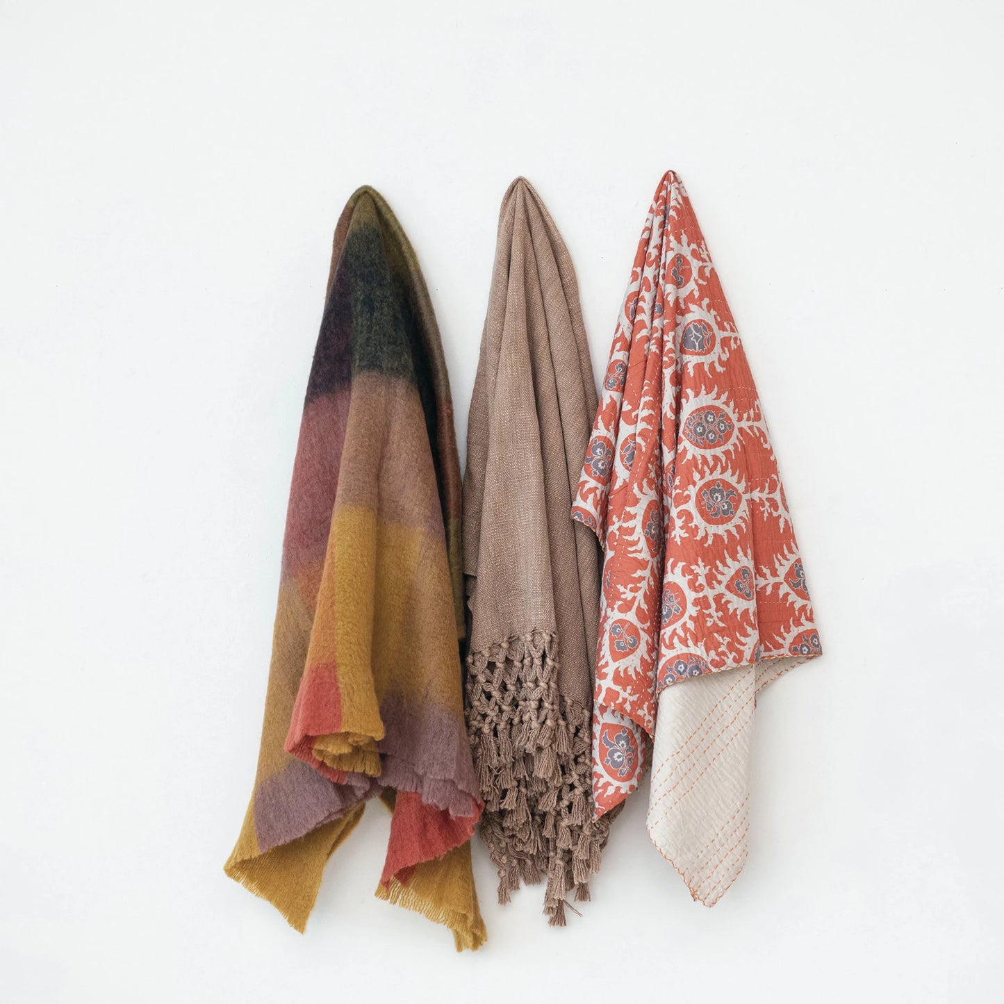 Woven Wool & Acrylic Throw w/ Block Pattern