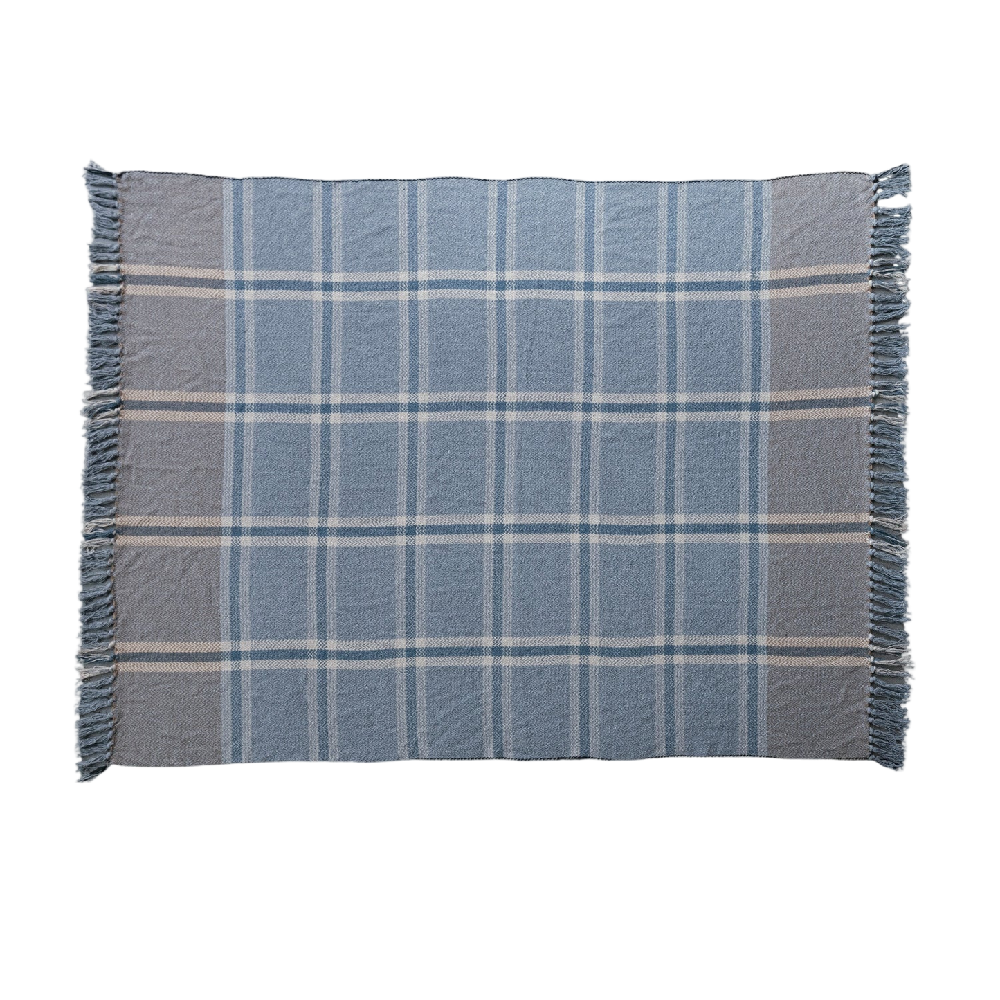 Recycled Cotton Blend Throw - Soft Blue Plaid