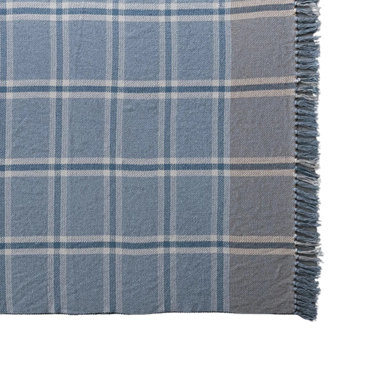 Recycled Cotton Blend Throw - Soft Blue Plaid