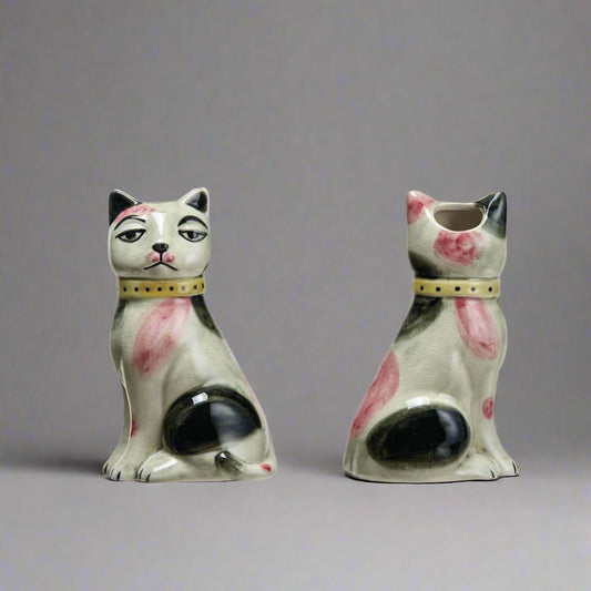 Hand-Painted Stoneware Vintage Reproduction Cat Vase (Each One Will Vary)