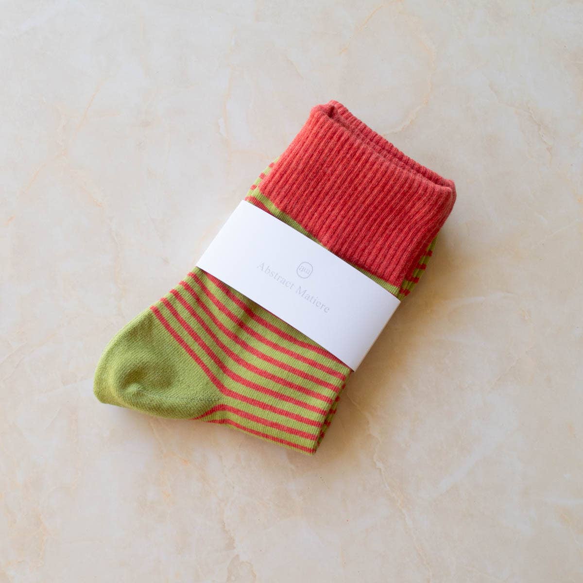 2 Tone Stripe Casual Socks: Coral/Olive