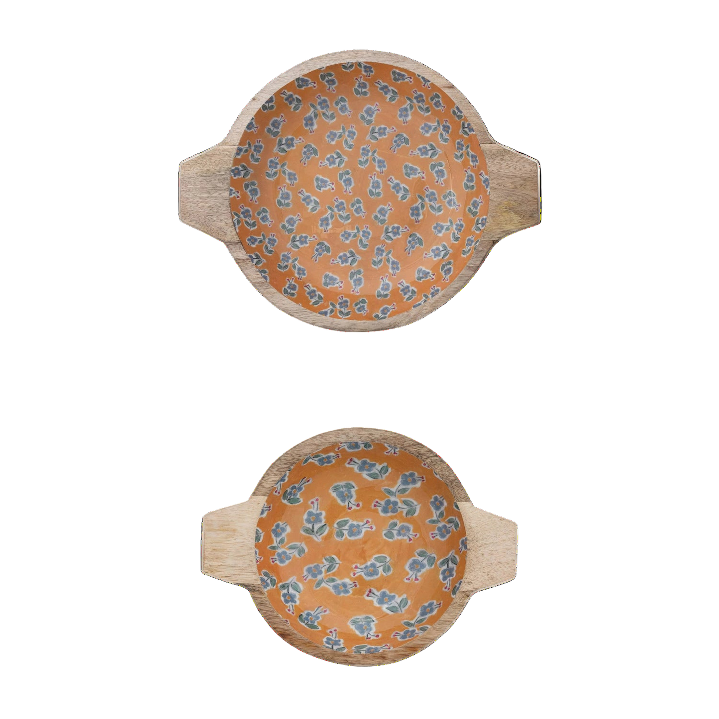 Floral Enameled Wood Bowls with Handles - 2 sizes