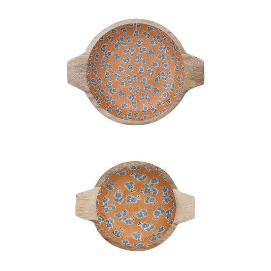 Floral Enameled Wood Bowls with Handles - 2 sizes