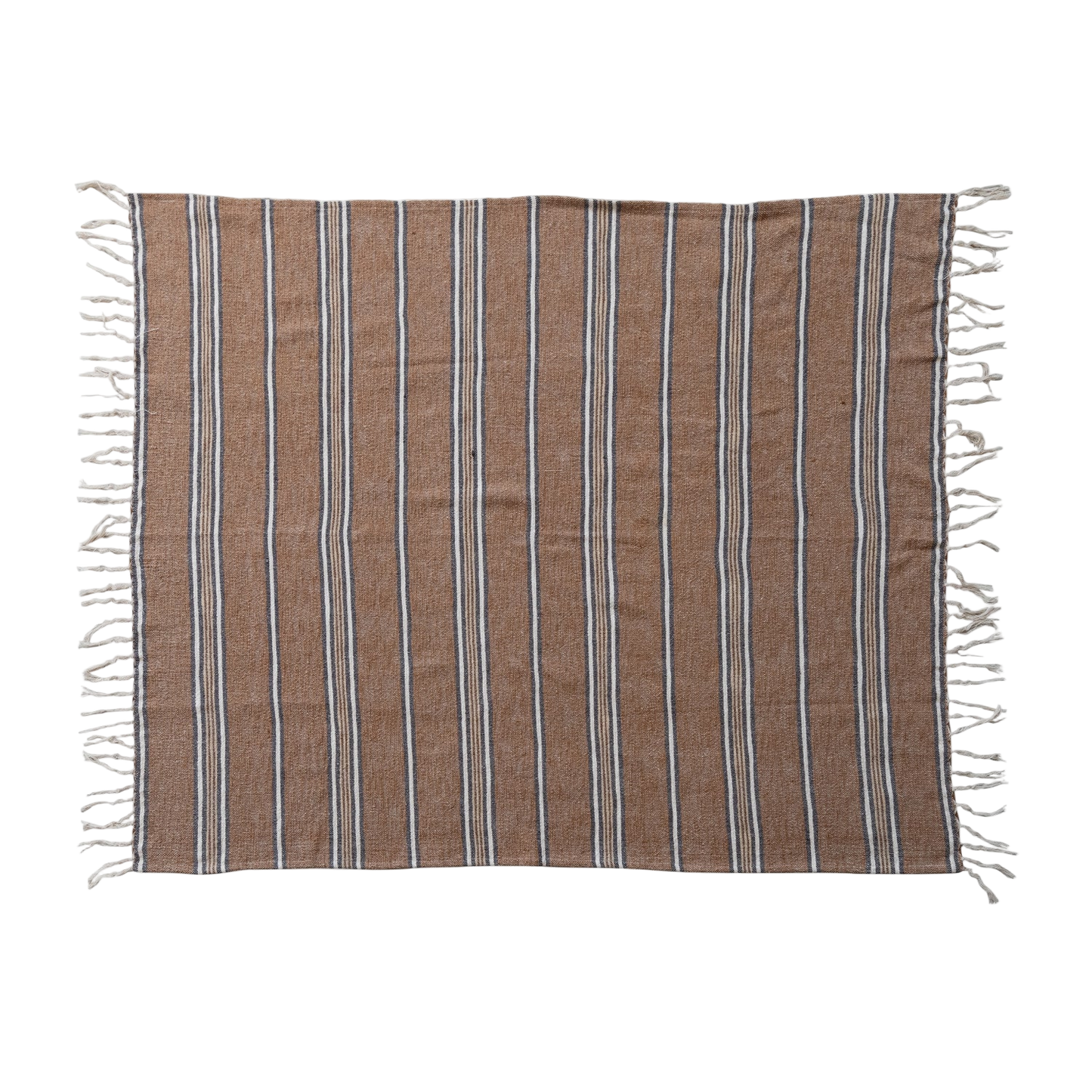 Cotton Blend Throw with Stripes & Fringe