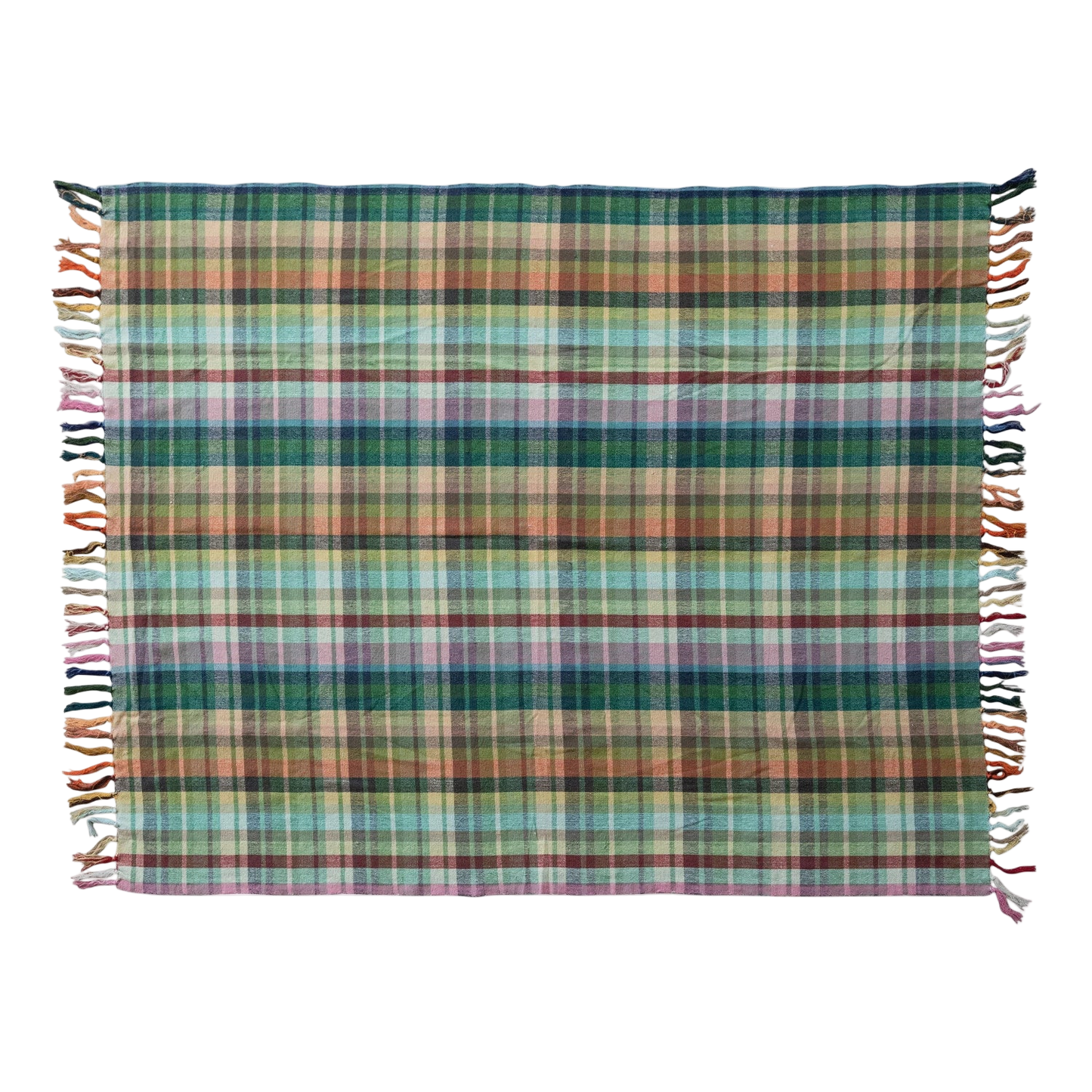 Pattern & Fringe Plaid Woven Throw