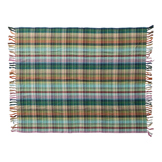 Pattern & Fringe Plaid Woven Throw