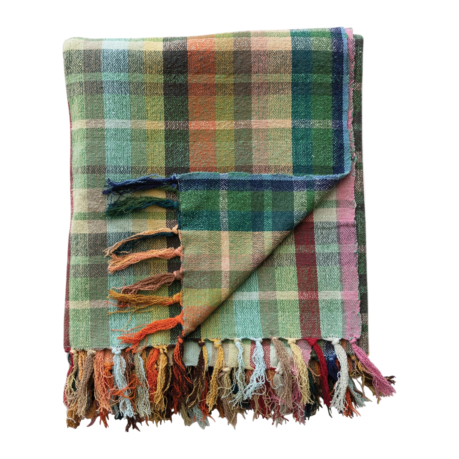 Pattern & Fringe Plaid Woven Throw