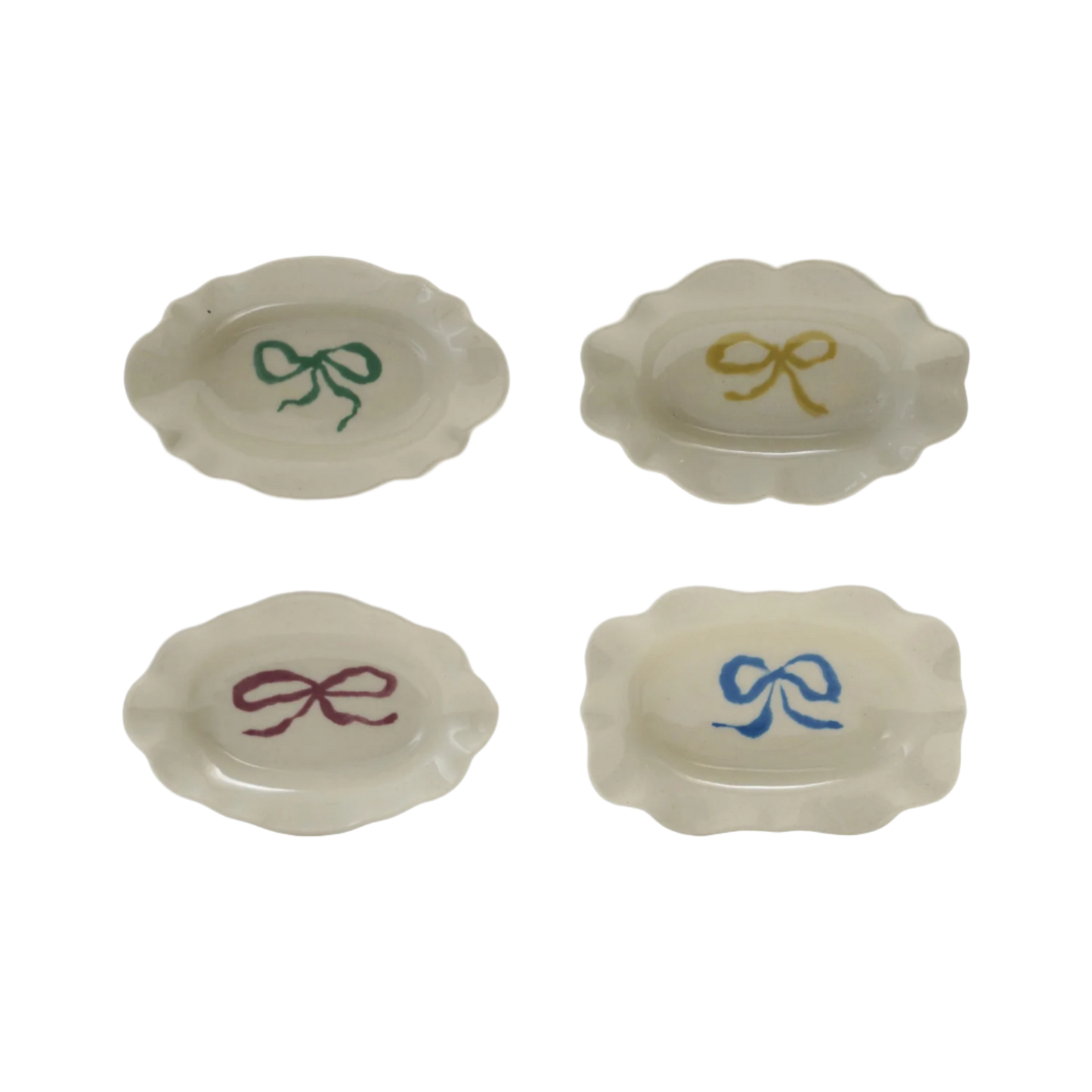 Stoneware Scalloped Dish with Bow, 4 Colors