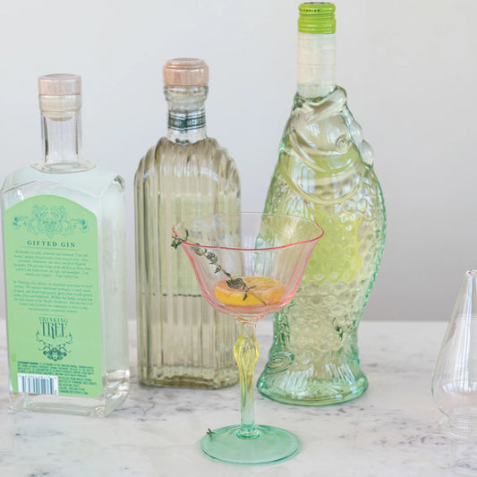 Tri-Colored Hand-Blown Stemmed Wine Glass
