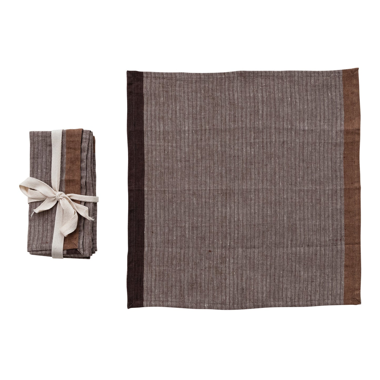 Woven Linen Napkins with Stripes, Set of 4 Tied with Cotton Tape