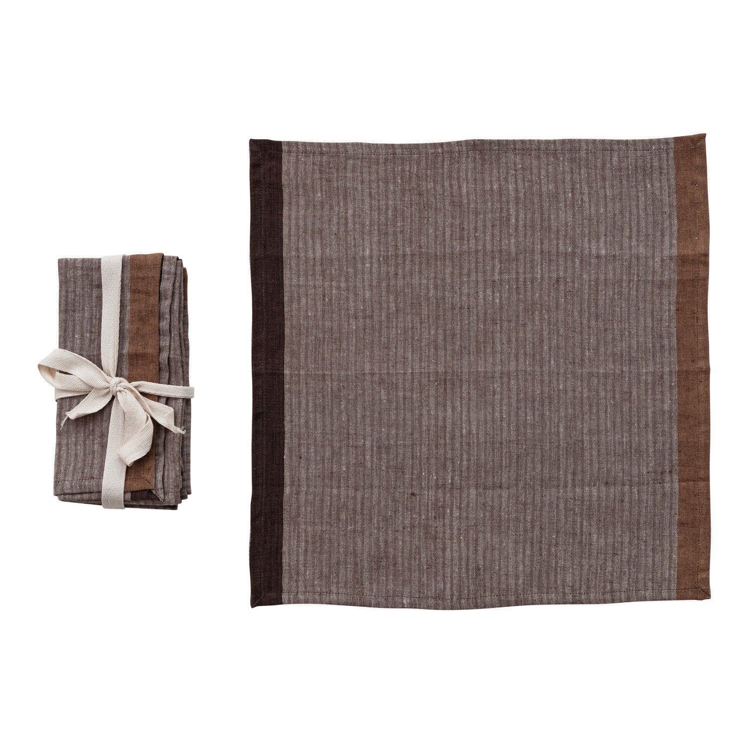Woven Linen Napkins with Stripes, Set of 4 Tied with Cotton Tape