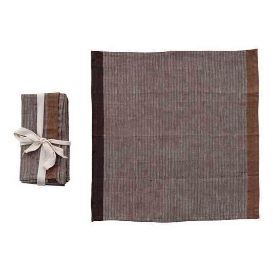 Woven Linen Napkins with Stripes, Set of 4 Tied with Cotton Tape