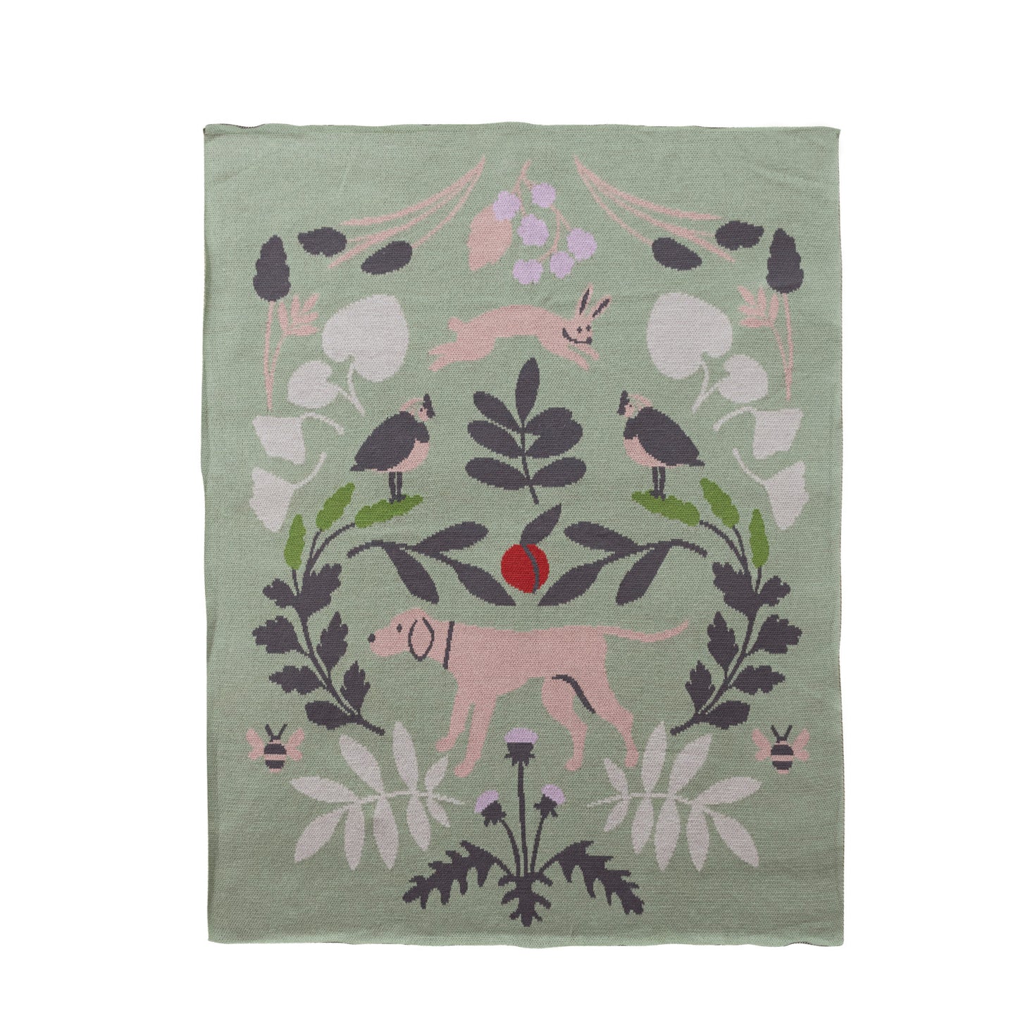 Cotton Knit Baby Blanket with Botanicals & Animals ©