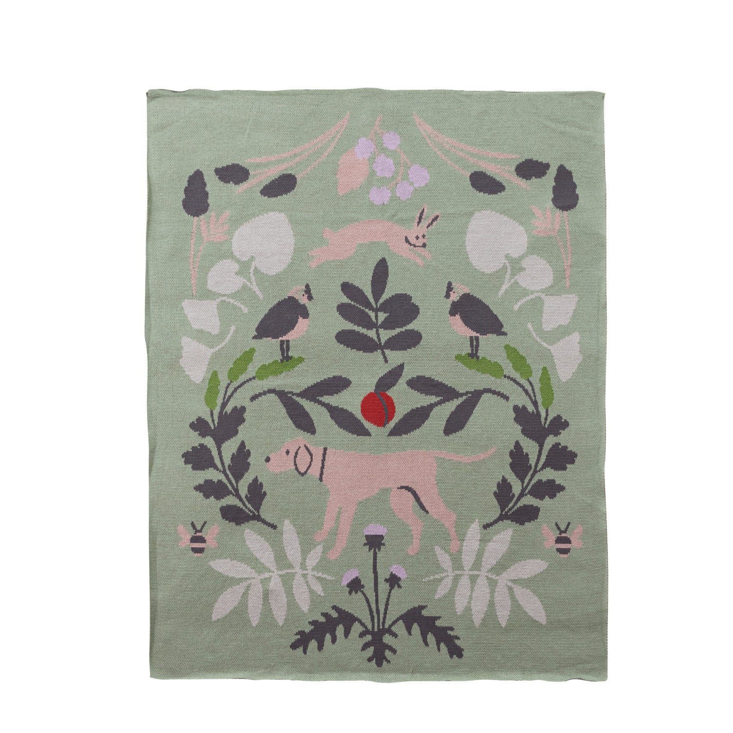 Cotton Knit Baby Blanket with Botanicals & Animals ©