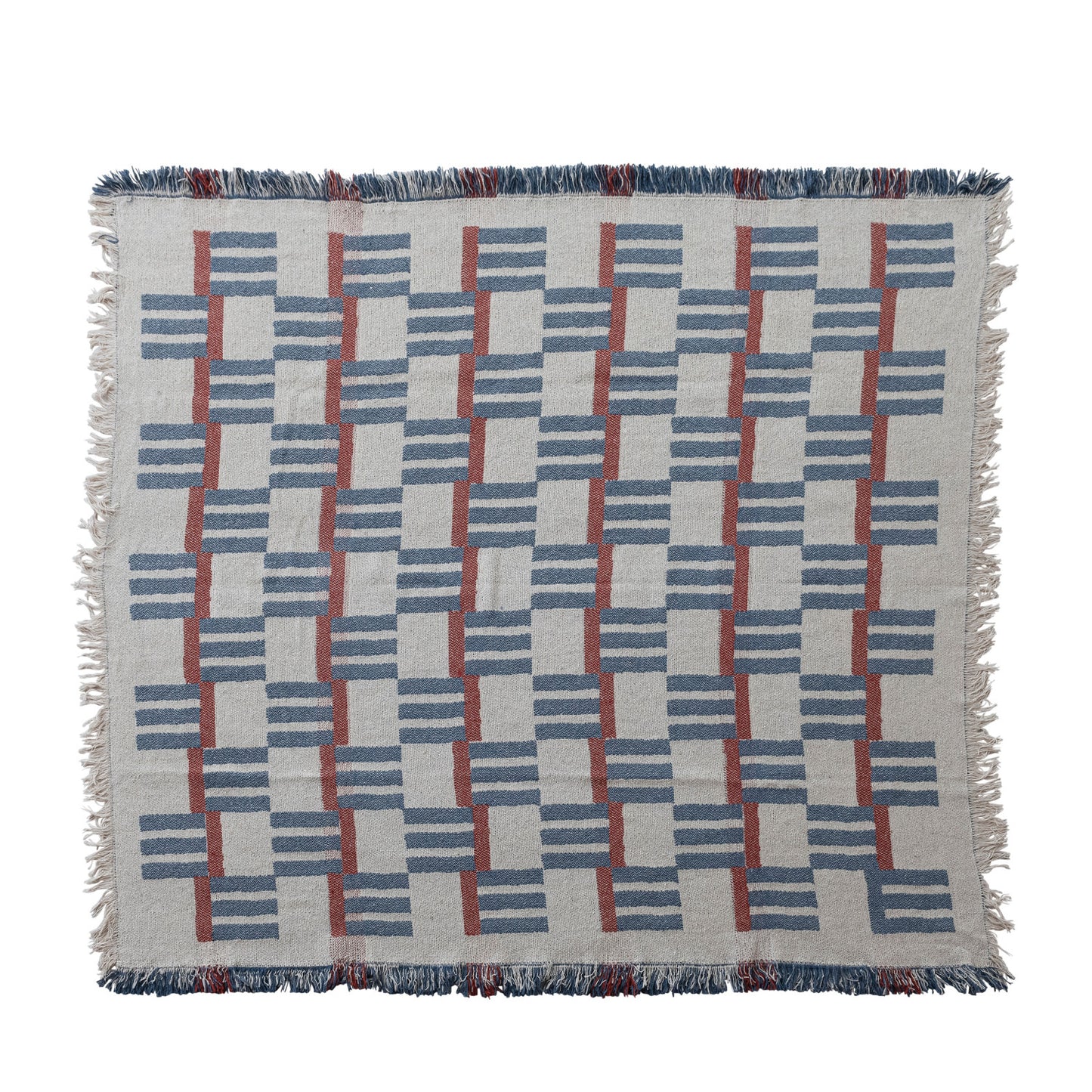 60"L x 50"W Woven Cotton Blend Jacquard Throw with Stripes/Block Pattern & Fringe