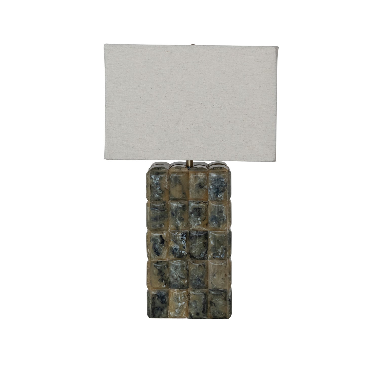 MDF & Marbled Resin Tile Table Lamp with Linen Shade, Green (Each One Will Vary)