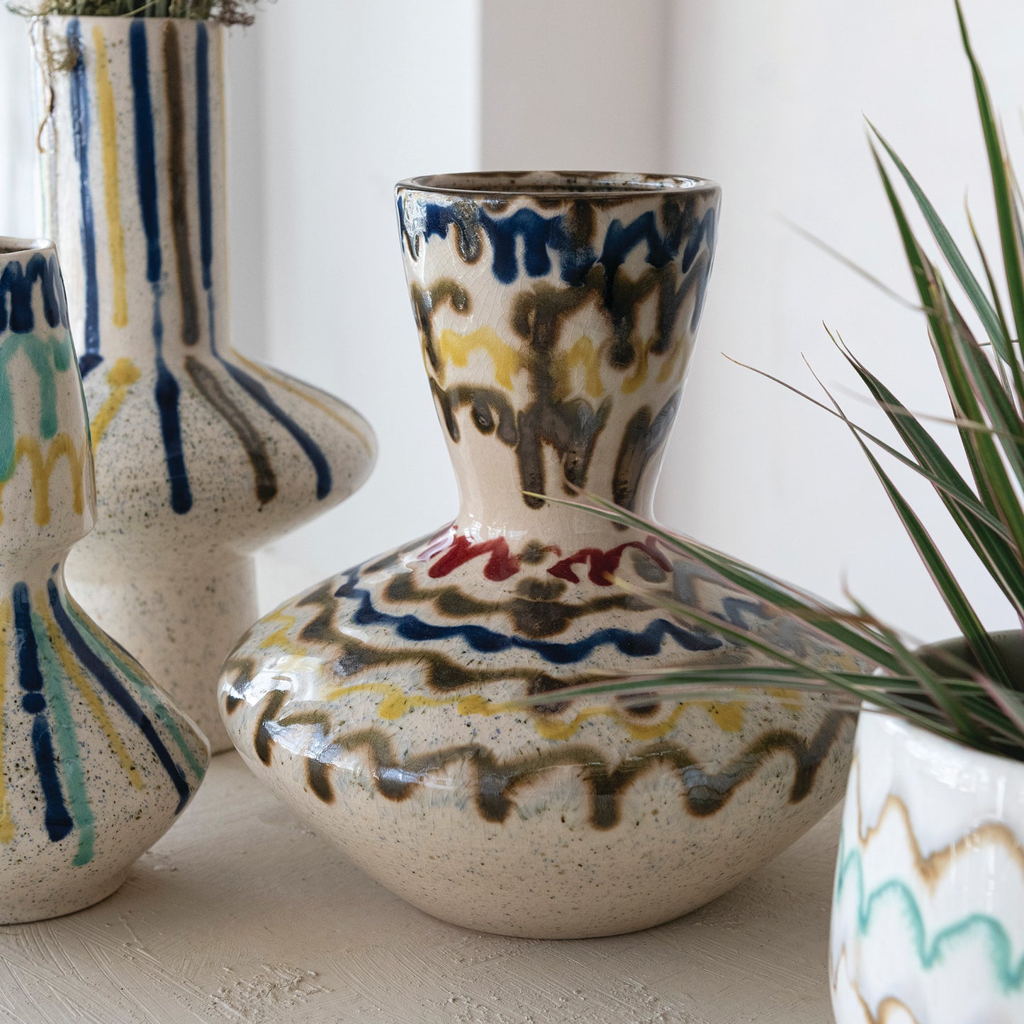 Hand-Painted Stoneware Vase