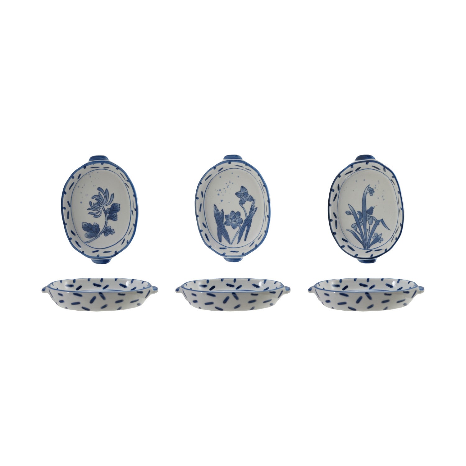 7"L x 5"W Hand-Painted Stoneware Baker with Handles, 3 Styles (Each One Will Vary)