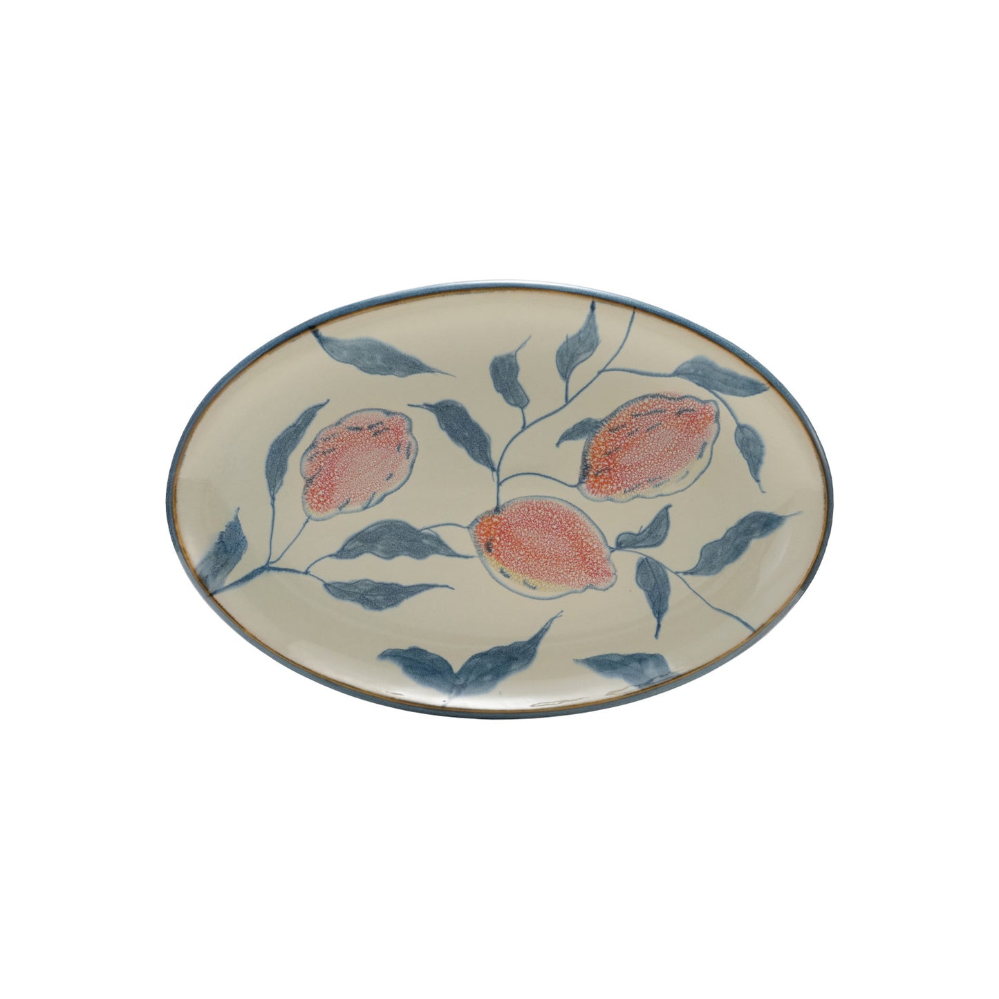 Oval Hand-Painted Stoneware Platter with Lemons (Each One Will Vary)