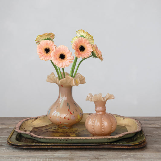 Glass Ruffled Vase - Apricot