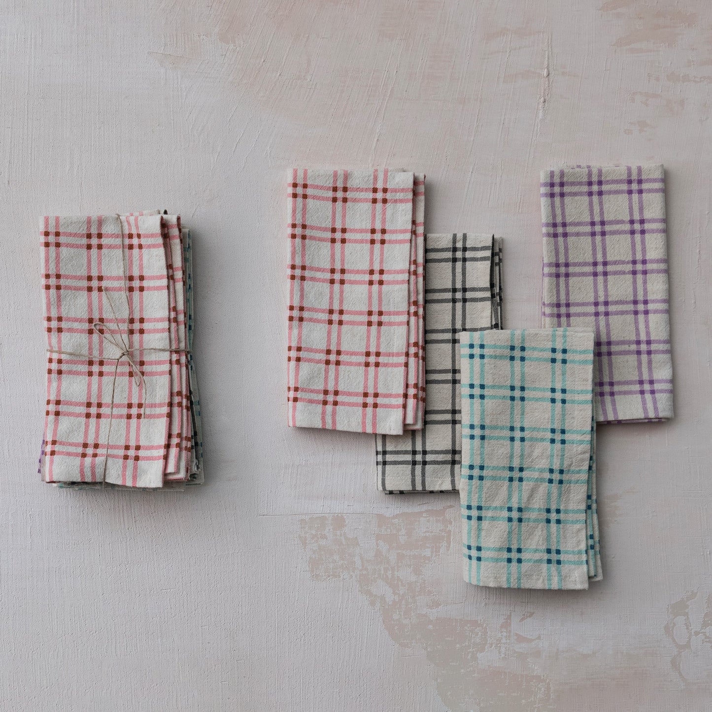 Cotton Napkins with Grid Pattern - 4 Colorways