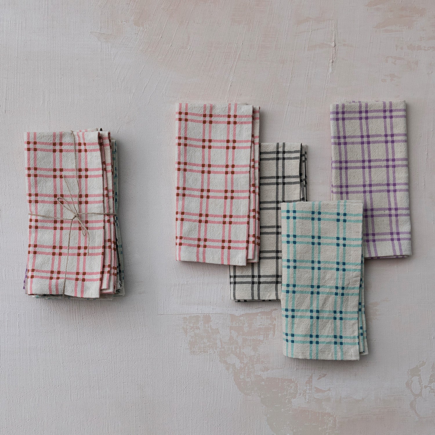 Cotton Napkins with Grid Pattern - 4 Colorways